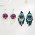 Bohemia Ethnic Woman's Multi-Color Seed Beaded Tassel Drop Earrings Multi-Color Seed Beads Jewelry