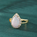 Hainon S925 Standard Sterling Silver Women's Wedding Engagement Ring Droplet Shaped Opal Ring