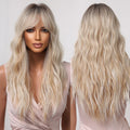 Factory Outlet Ombre Platinum Blonde Synthetic Wigs for Black Women Long Wavy Wigs with Side Bangs Heat Resistant Afro