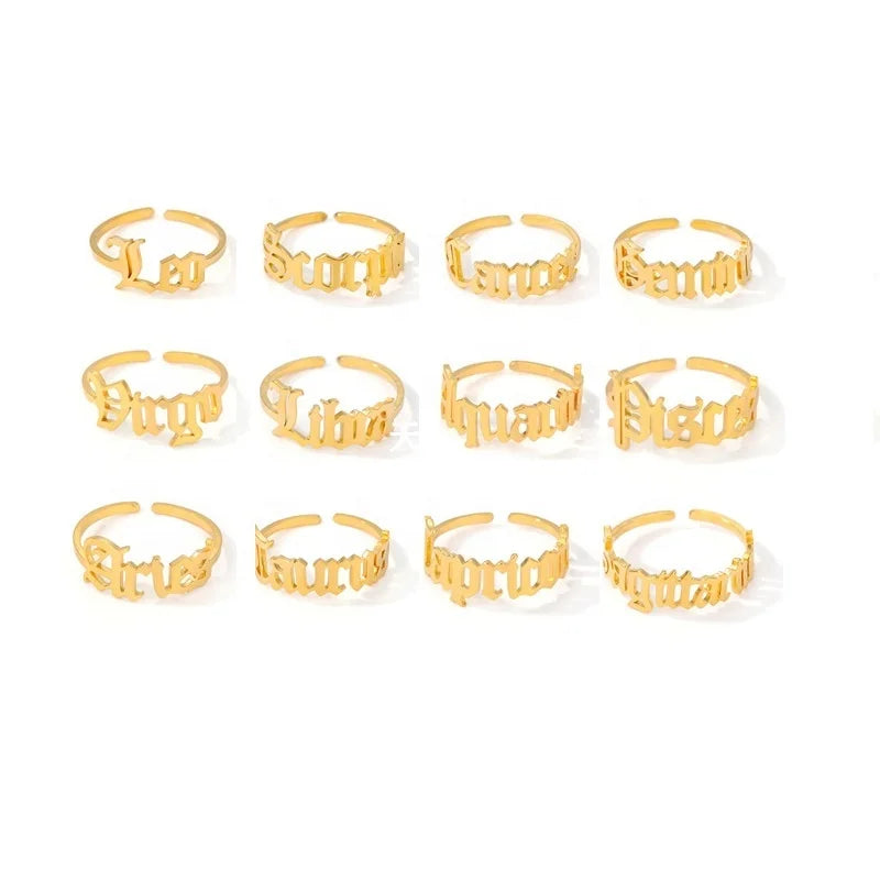 Hot Selling Fashion Geometric Opening Leo Ring Tri-color Stainless Steel Ring Creative Zodiac Rings for Women Girls