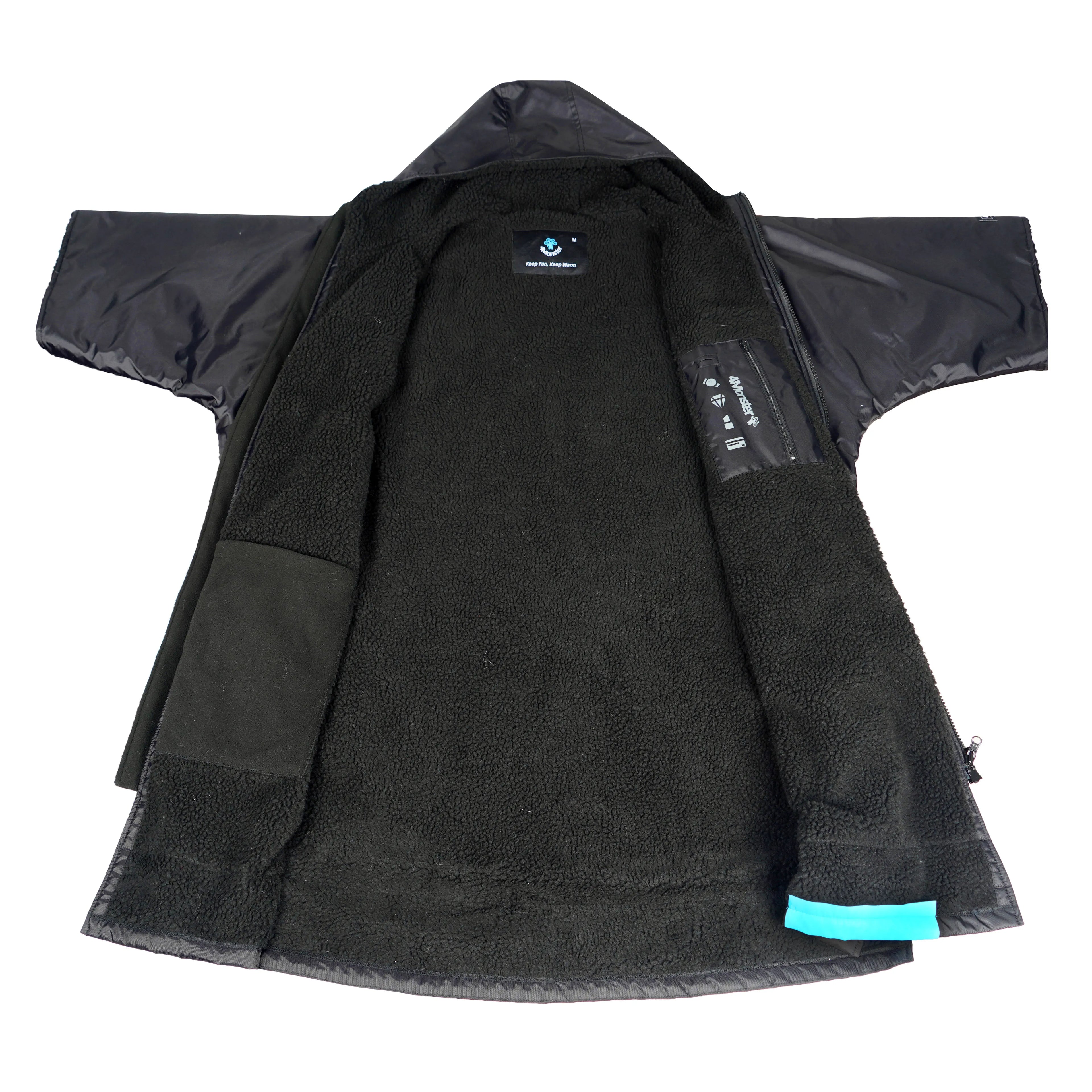 Adult  Logo Waterproof Coat Long Sleeve Dry Beach Robe Surf Robe With Inside Fleece Lining Swim Changing Robe