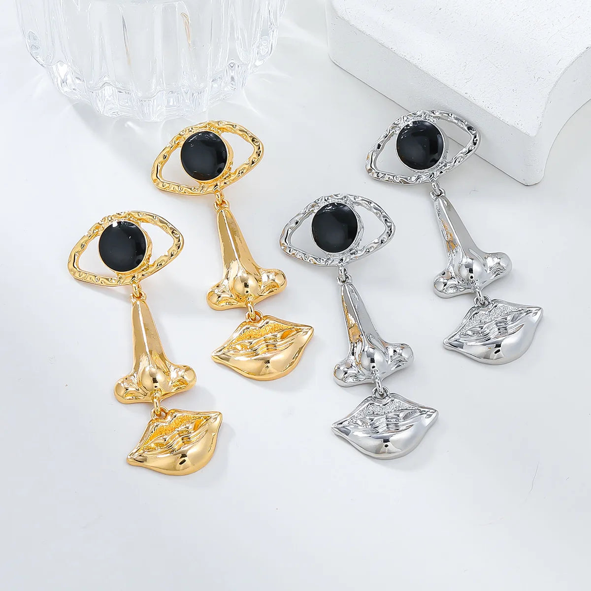 New Fashion Latest Resin Acrylic Eyes Nose Lips Stud Beautiful Earrings Asymmetric Metal for Women's Turkish Jewelry Girls New G