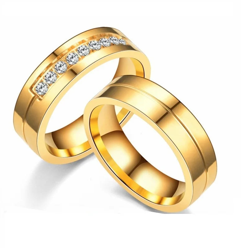 Stainless Steel Couple Diamond Rings for Men Women High Quality Stainless Steel Wedding Engagement Zircon Ring Valentine's Gift