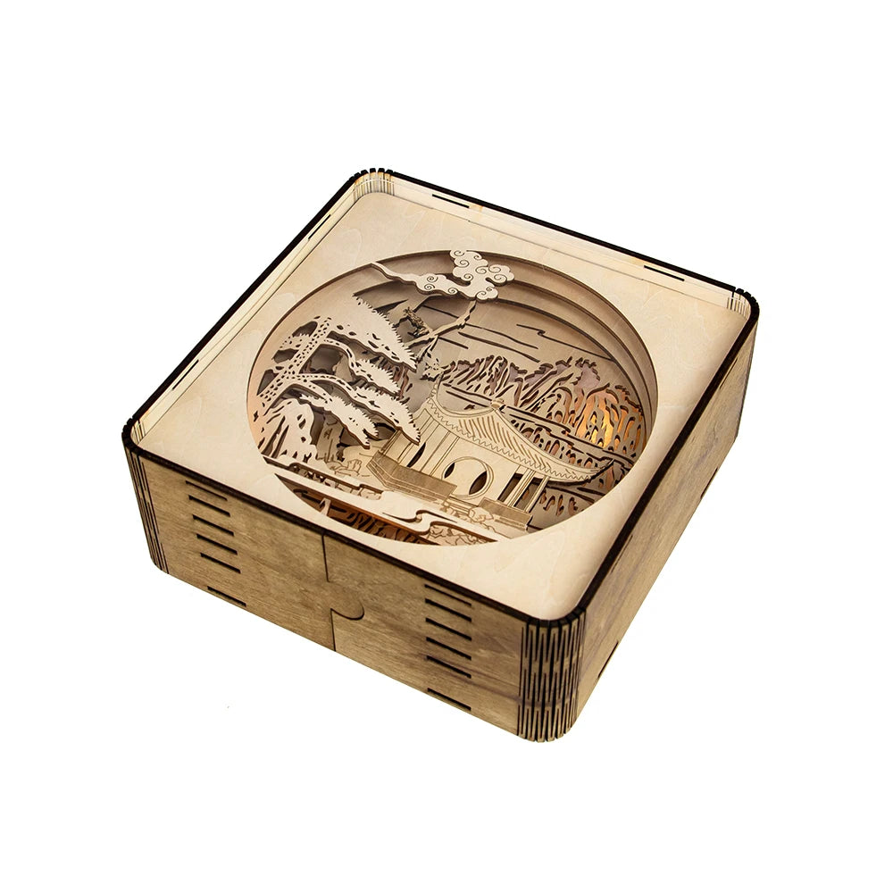 Free Custom Wholesale Laser Cut Multilayer Shadowbox Wooden  Acrylic Led Night Lamp for Table