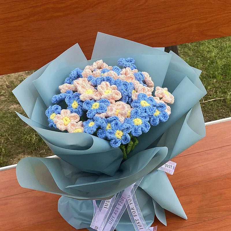 Handmade Bouquet Knitted Flower Tulip Lily of the Valley Rose Artificial Flower Knitted Crocheted Flower