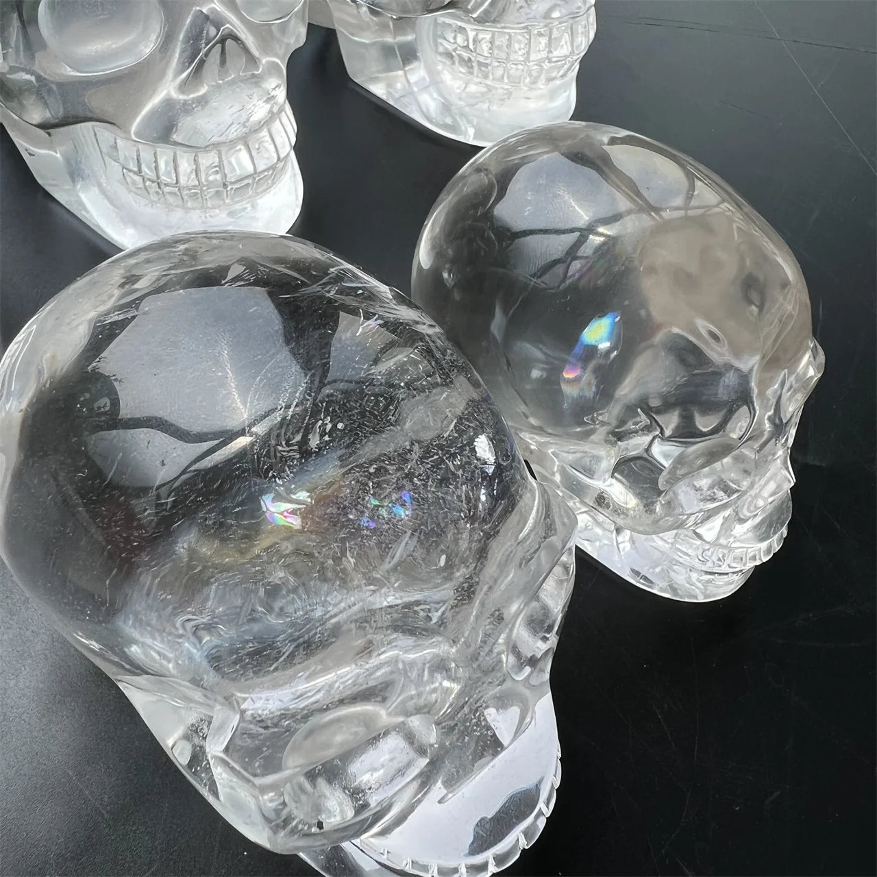 Natural Clear Quartz Skulls High Quality Crystal Crafts Carved Good Clarity Transparent Rainbow Crystal Skulls