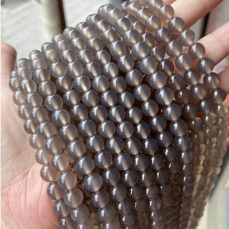 Bestone Wholesale Natural Gray Agate Gemstone Round Loose Beads for Jewelry Making Necklace Bracelet