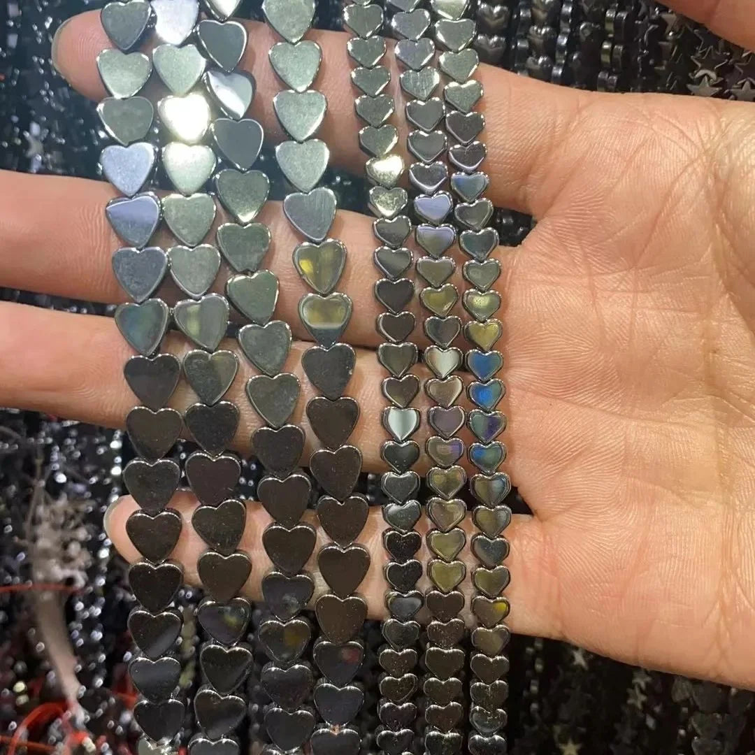 Hematite Wholesale Stones Natural Black Color Stabilized Flat Heart Shape Hematite 6mm 8mm for Jewelry Making