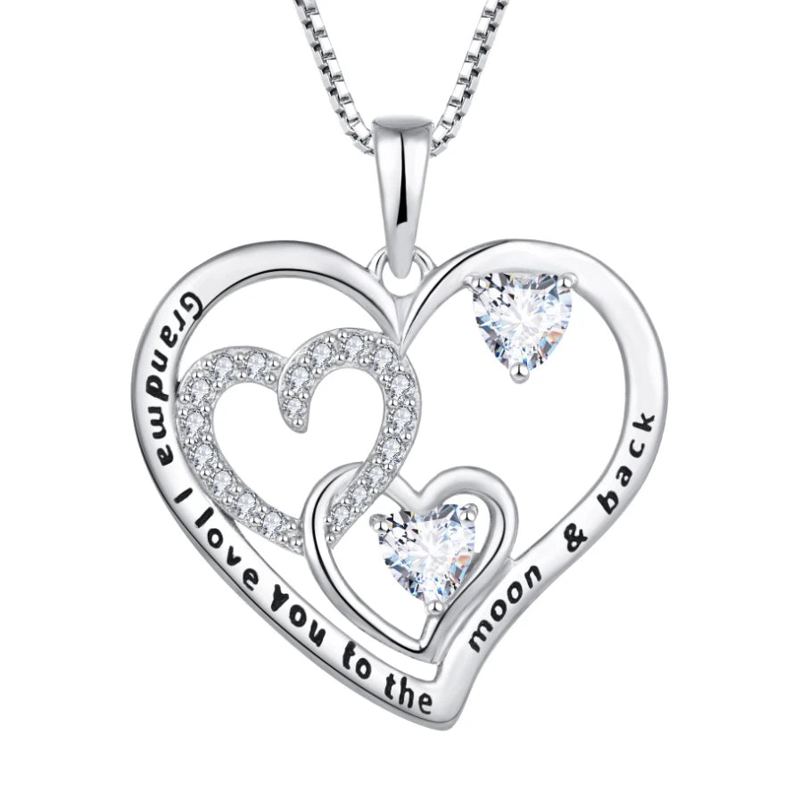YILUN I Love You My Wife Silver Heart Pendant Necklace Rhodium Plated Cubic Zirconia Romantic Love Pendant Necklace for Women
