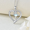 Fashion Jewelry S925 Sterling Silver Moonstone Cross Zircon Heart Pendant Necklace