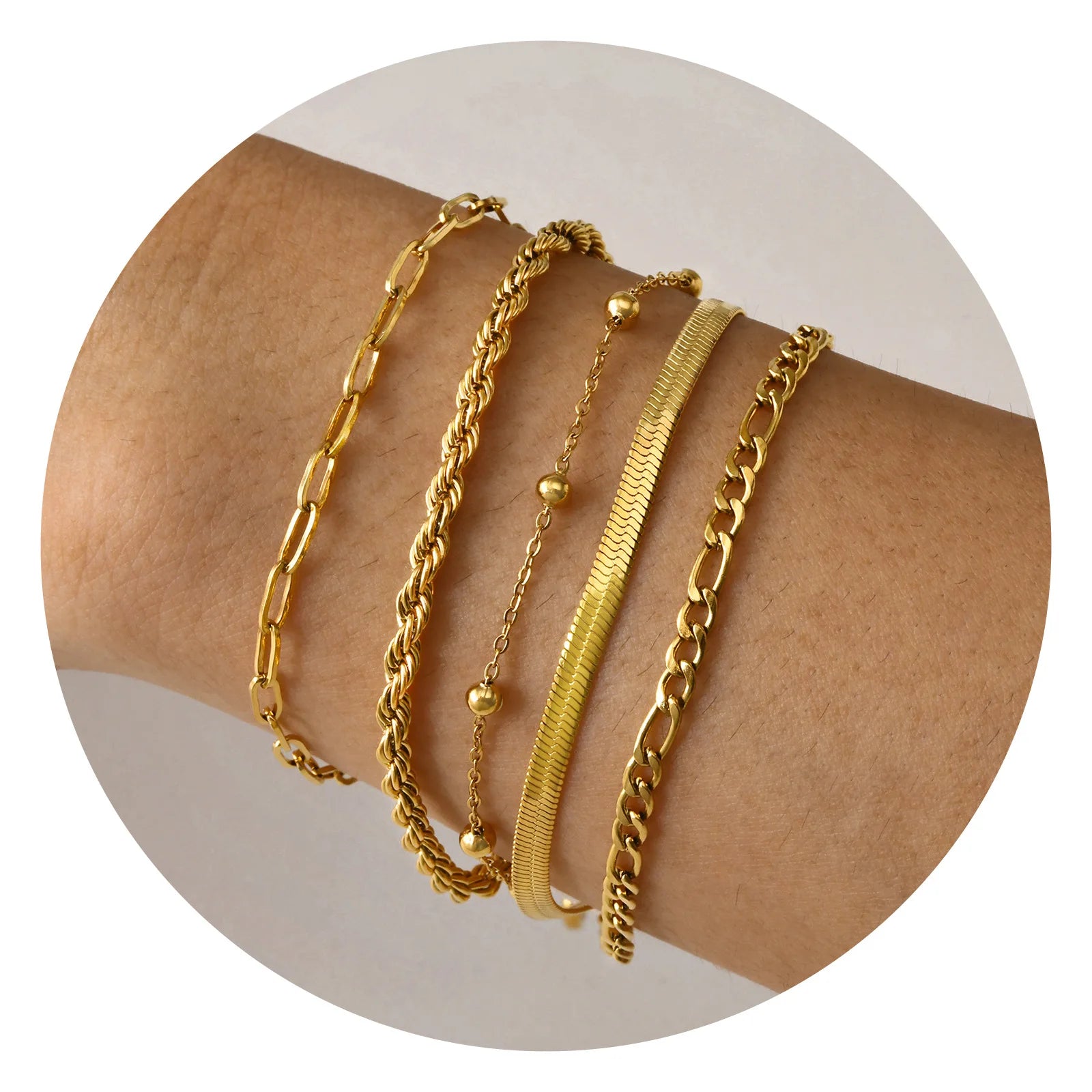 Dainty Layered Bracelet for Women Satellite Beads Oval  Figaro Link Chain Bracelets Minimalist Layering Stacking Gift for Women