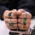 Boho Crystal 4mm Natural Solid Gem Stone Beads Beaded Elastic Stretchy Finger Ring Jewelry Rings Women