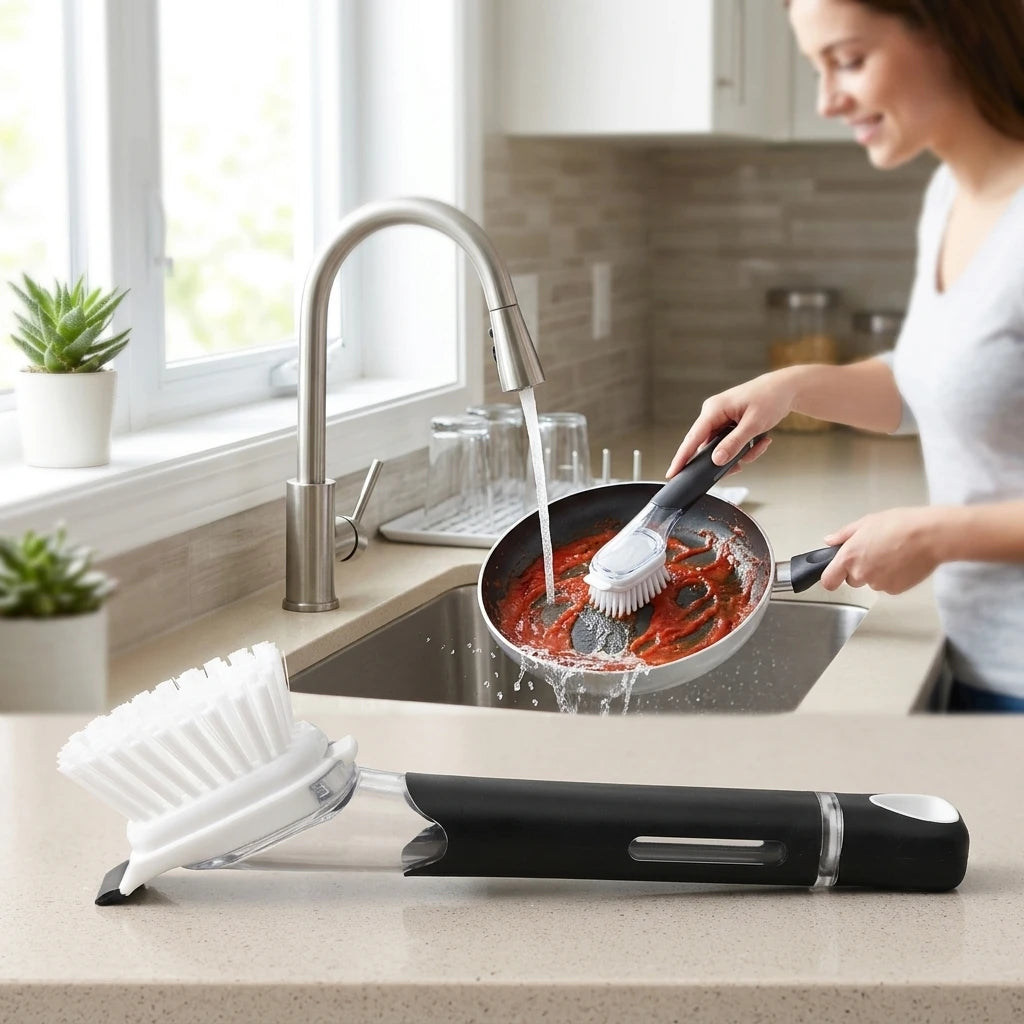 2024 Kitchen Cleaning Brush Long Handle Soap Dispensing Dish Cleaning Brush  Dispenser Dish Washing Brush