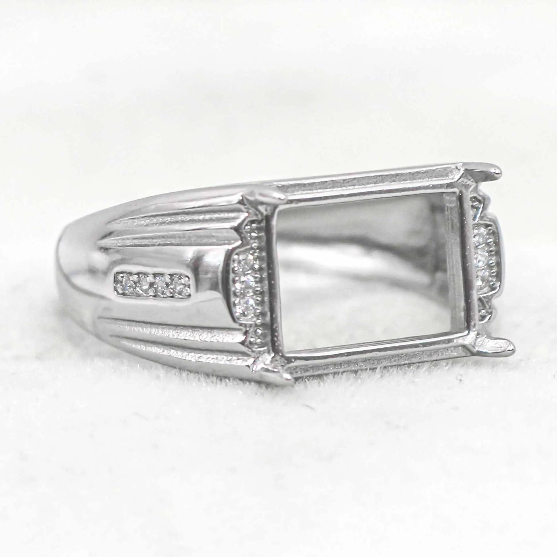 Sterling Silver 9*12mm Semi Mount Men's Ring Frame Empty Blank Claw Setting S925 Base Holder Without Center Stone for DIY Inlay
