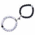 2Pcs Magnetic Couple Bracelets Distance Matching Relationship 8mm Beads Friendship Gemstone Bracelet Sets for Him and Her