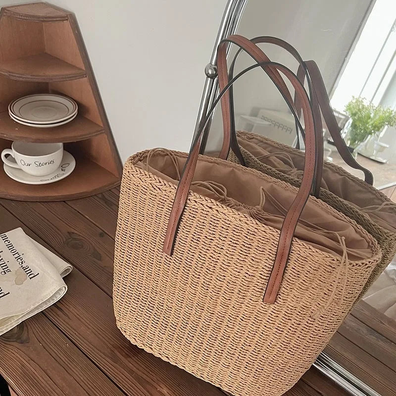 Straw Bags for Women Large Size Travel Straw Totes Bag Woven Summer Handmade Shoulder Bag Handbag