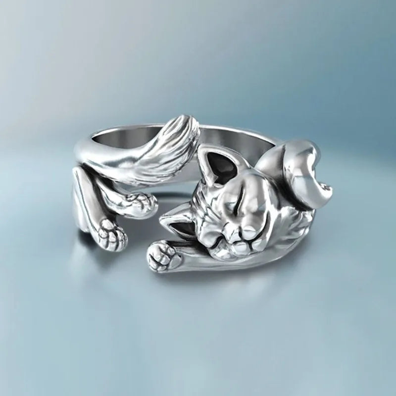 New Trendy Silver Plated Cute Cat Rings Opening Animal Finger Rings Minimalist Animal Cat Rings for Women Men