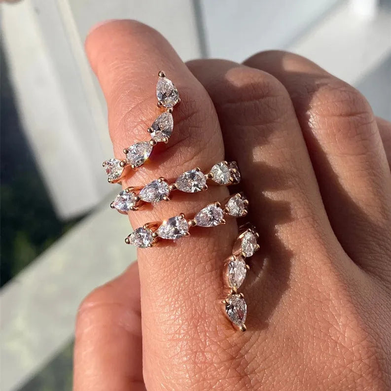 CAOSHI Fashion Crystal Ring for Women Jewelry Party Cocktail Ring Rose Gold Plated Big CZ Rings Woman