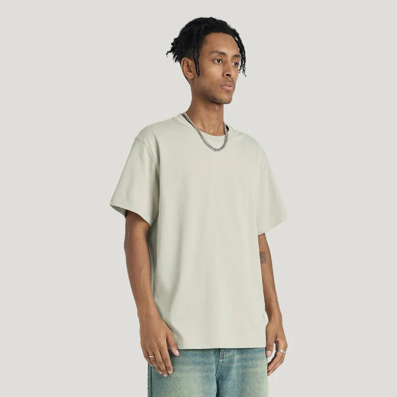 Men's Casual Oversize Boxy Fit Top T-Shirts 190 Gsm Custom Cotton Polyester Solid Pattern Short Sleeve O-Neck Loose Fit