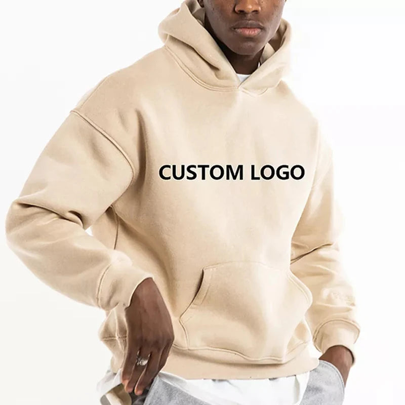 Cotton French Terry Oversize Hoodie StreetWear Thick Fleece Embossed Hoody Heavy Weight With No String Plain Blank Custom Hoodie