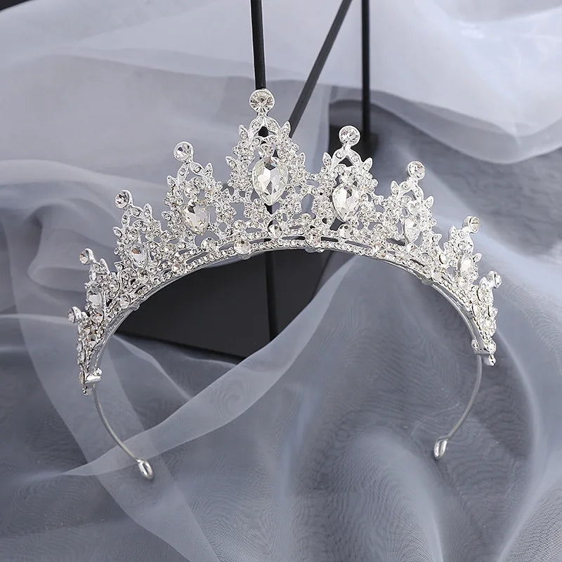 Factory Price Hot Selling Luxury Colored Diamond Crystal Pageant Tiara Crown Queens Waterdrop Crystal Headband Headpieces