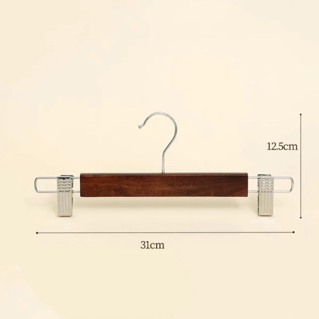 360 Degrees Swivel Hook Clothes Hangers with Metal Clips Natural Wooden Pants Hangers