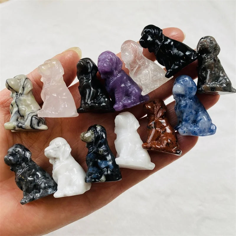 Wholesale Natural Lovely Crystals Mini Dog Healing Animal Mixed Quartz Carved Rose Quartz Crystal Dog