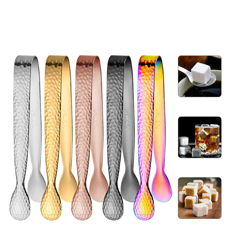 Creative 304 Hammered Stainless Steel Sugar Cube Ice Tongs Silverware Bar Mini Ice Tongs
