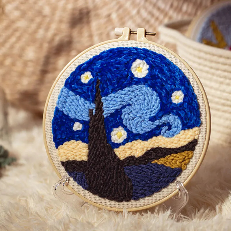 2022 New Popular Custom Handwork Cross Stitch Embroidery Landscape DIY Punch Needle Kit With Hoop for Beginner Adults