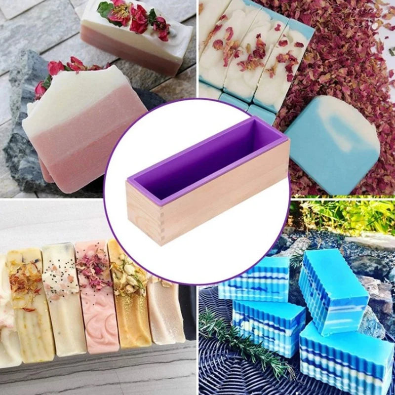 Custom Stocked 1200ml Loaf Rectangle Handmade Silicone Soap Mold Silicone Cake Mold Rectangle Soap Mold with Wooden Box