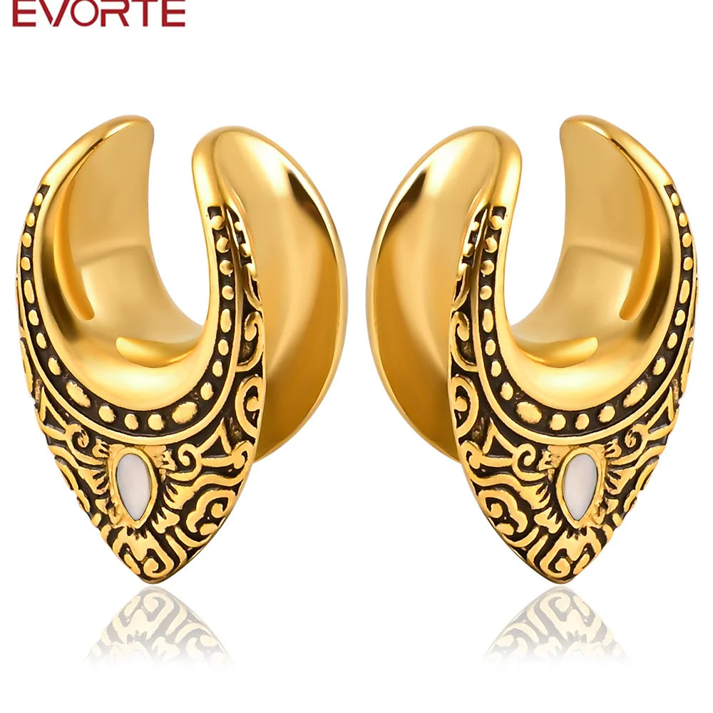 Evorte 10PC Stainless Steel Ears Saddle Ear Tunnels 8mm (0g) Ear Hangers Gauges Plugs Weights Stretcher Body Piercing Jewelry