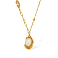 N&S Vintage 18K Gold Plated Stainless Steel Necklace Wrinkled Texture Inlaid White Shell Pendant Bohemian for Christian Women