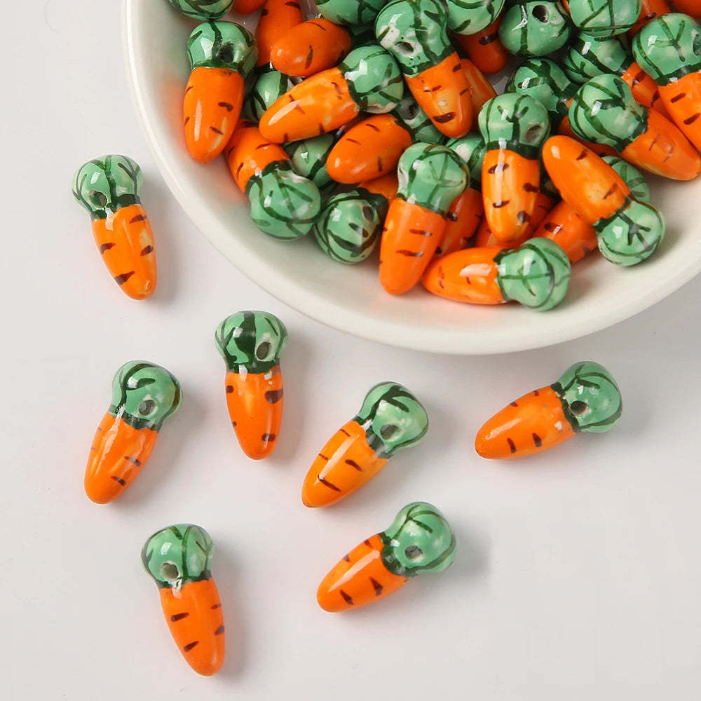 Wholesale Cute Ceramic Carrot Beads Hand-Painted Loose Porcelain Beads for DIY Jewelry Bracelet Making