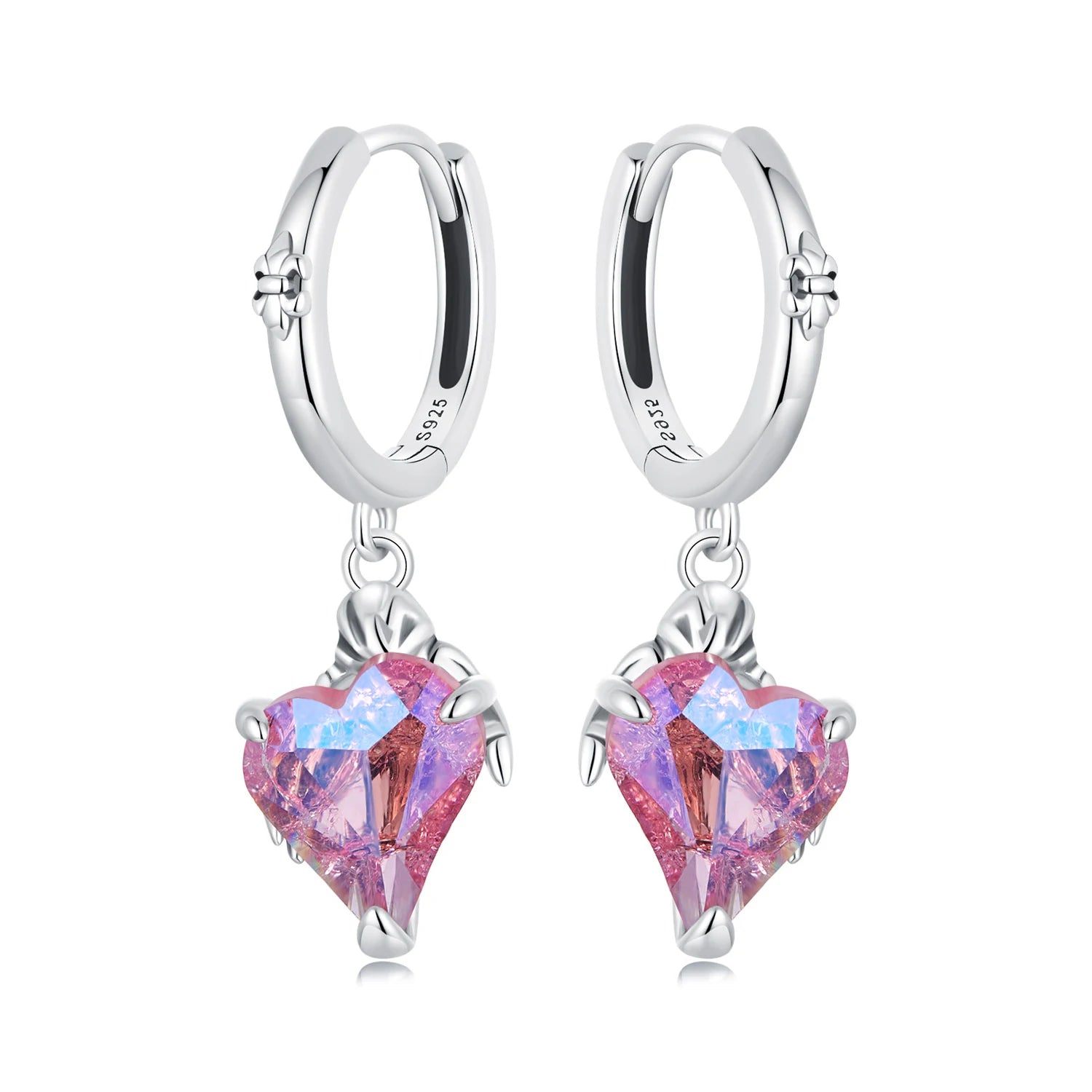 Wholesale 925 Sterling Silver Skull Hands Ear Buckles Pink Heart Drop Earrings for Women Girls Fine Jewelry Gift SCE1705