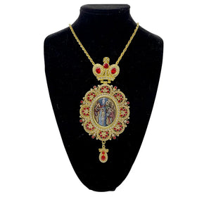 HT Newest and Luxury Gold Plated Orthodox Greek Bishop Pectoral Cross Jesus Icon Necklace for Mass Anniversary