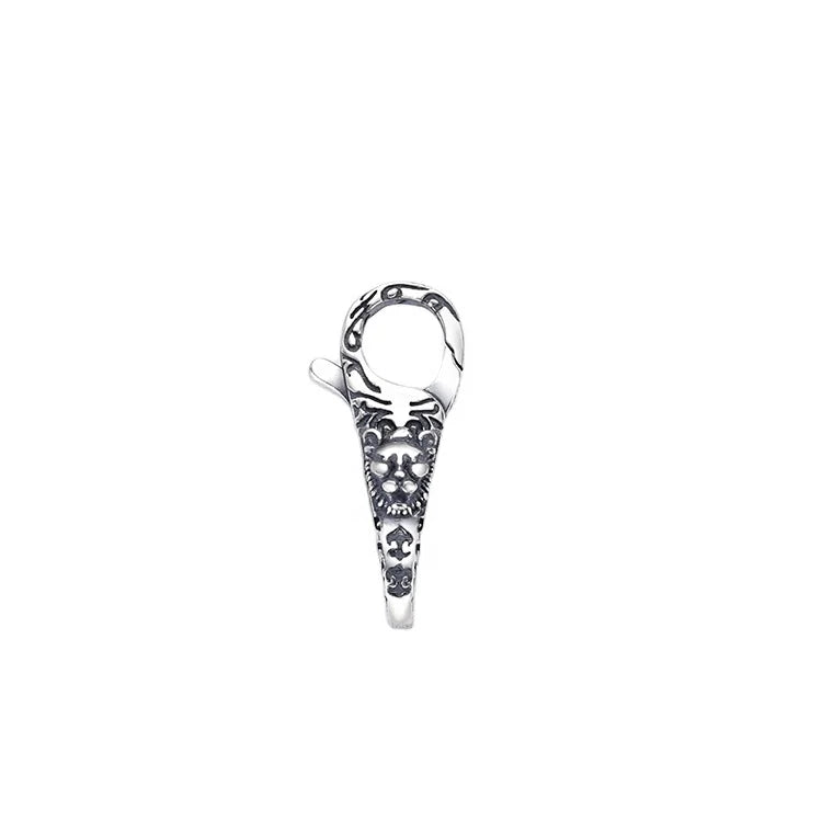 Punk Oxidized 925 Sterling Silver Lion Double Lock Bracelet Clasp for Men's Necklace Making