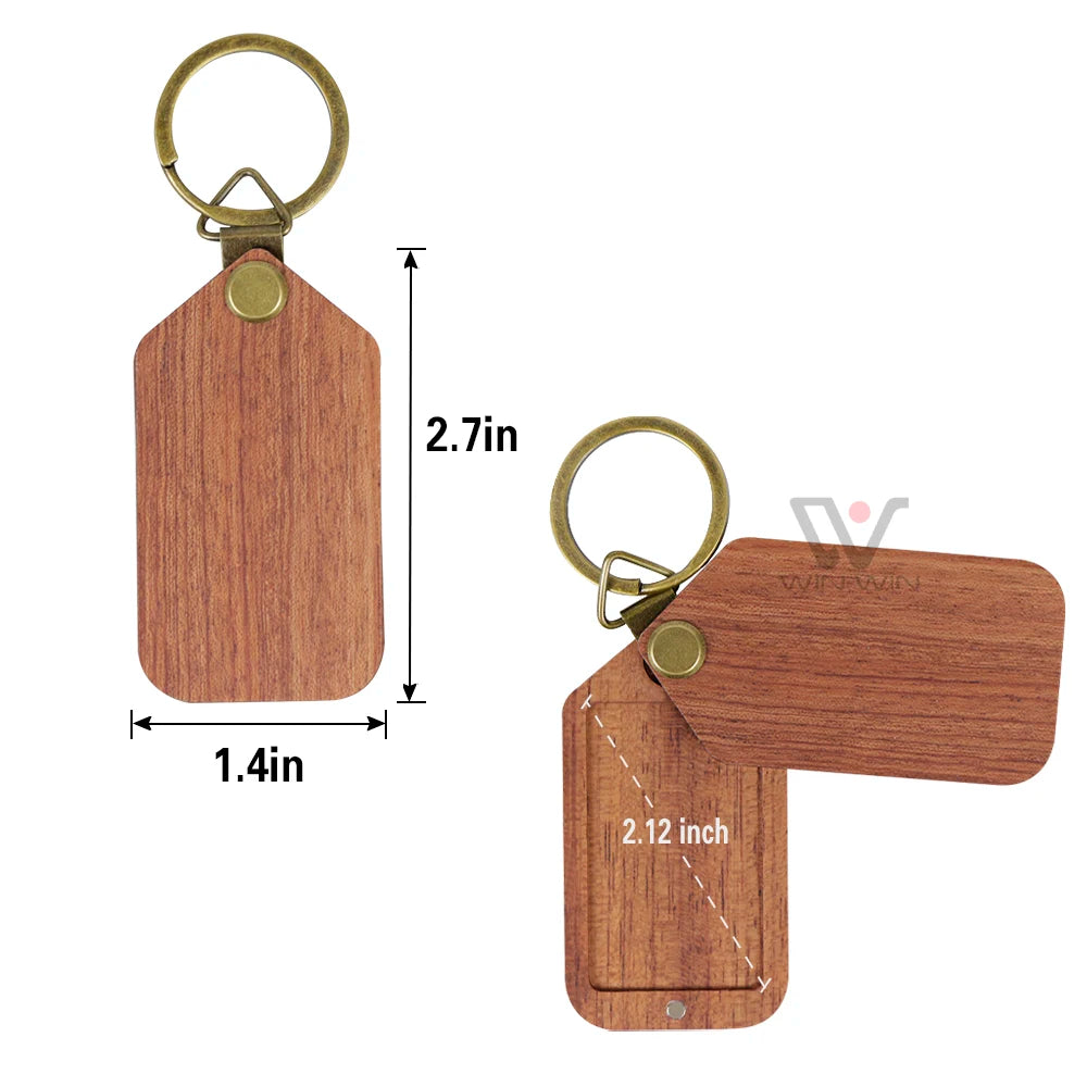 Blank Wooden Key Chain Rectangle Key Chain Tags Wood Keychains Key Ring for DIY Craft