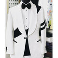 Men's Suit Fashion 3 Piece Set White Jacquard Pattern With Black Patchwork Tailor Blazer Pants Male Clothing for Wedding Prom
