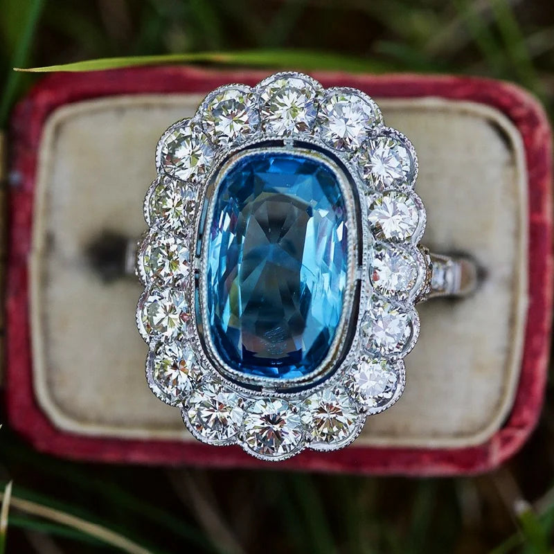 CAOSHI Luxury Design Silver Plated Big Large Blue Crystal Women Rings for Party Brilliant CZ Stone 6 7 8 9 10