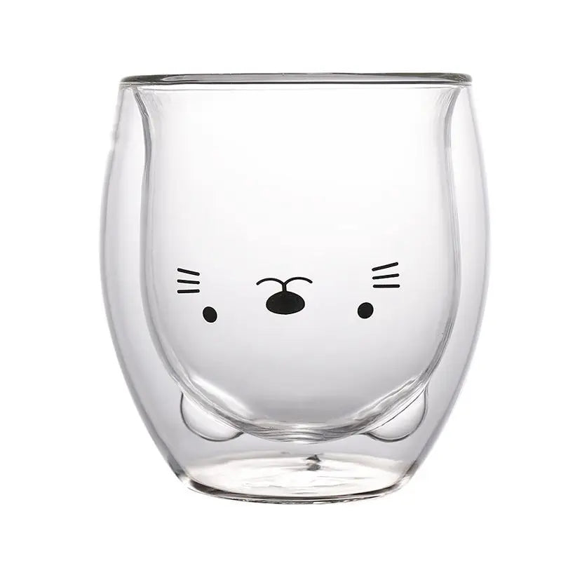 Cute Cat Double Wall Glass Cup Ear Design Heat Resistant Coffee Tea Mug Taza De Vidrio Doble Pared Para Regalo Casa Oficina