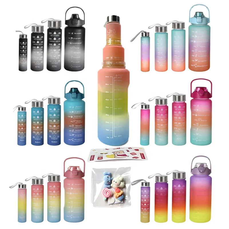 2023 New Motivational Water Bottle 4 Piece Set Big Plastic Jug and Half Gallon Sports Bottle 4 in 1 Bpa Free Water Bottle