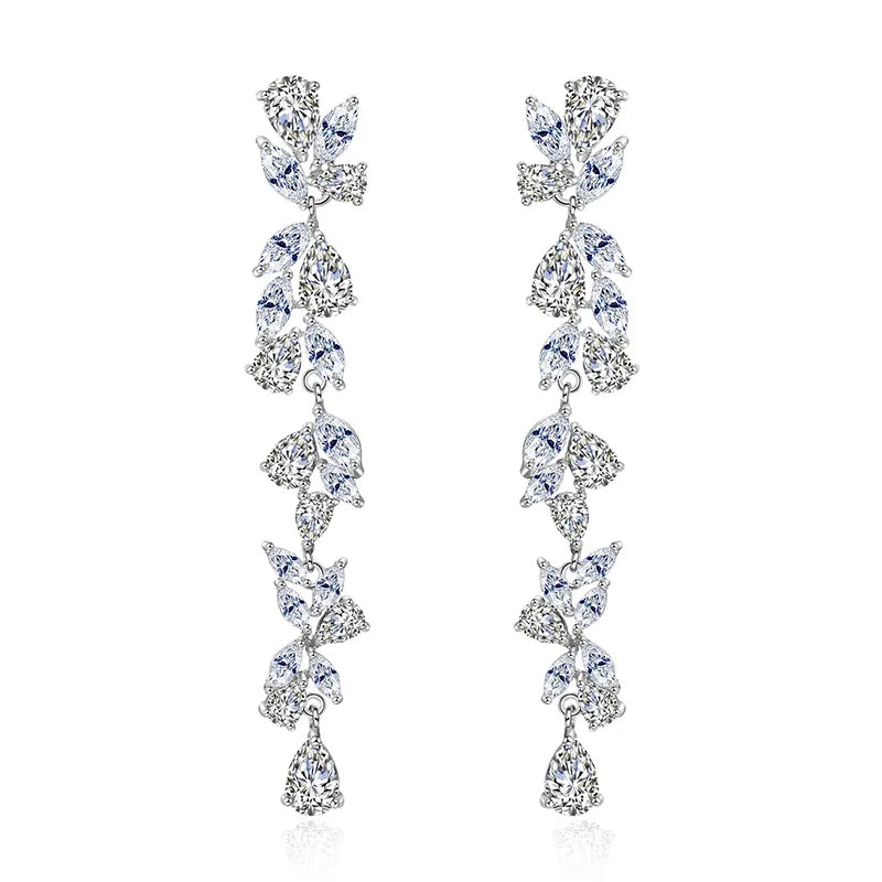 Elegant Women Fashion High Jewelry 2021 Rose Gold and Silver Plated Zircon Geometry Long Earrings