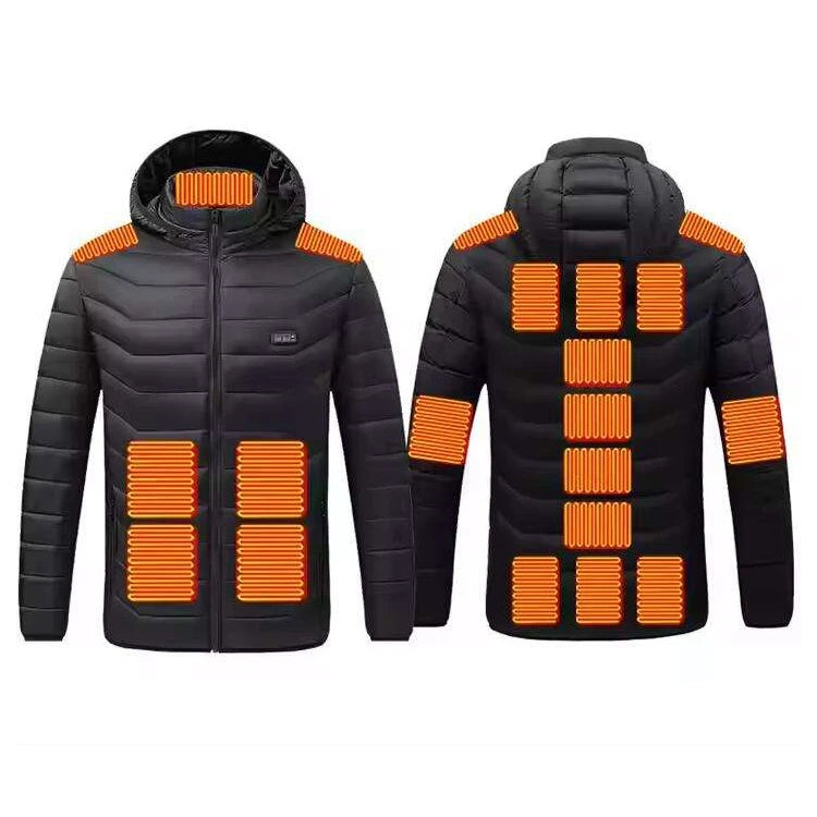 HOT Sale Casual Stand Collar 21 Zones Heated 100% Polyester Solid Jacket Hoodie Winter Outdoor Warm Mens Windproof Plus Size