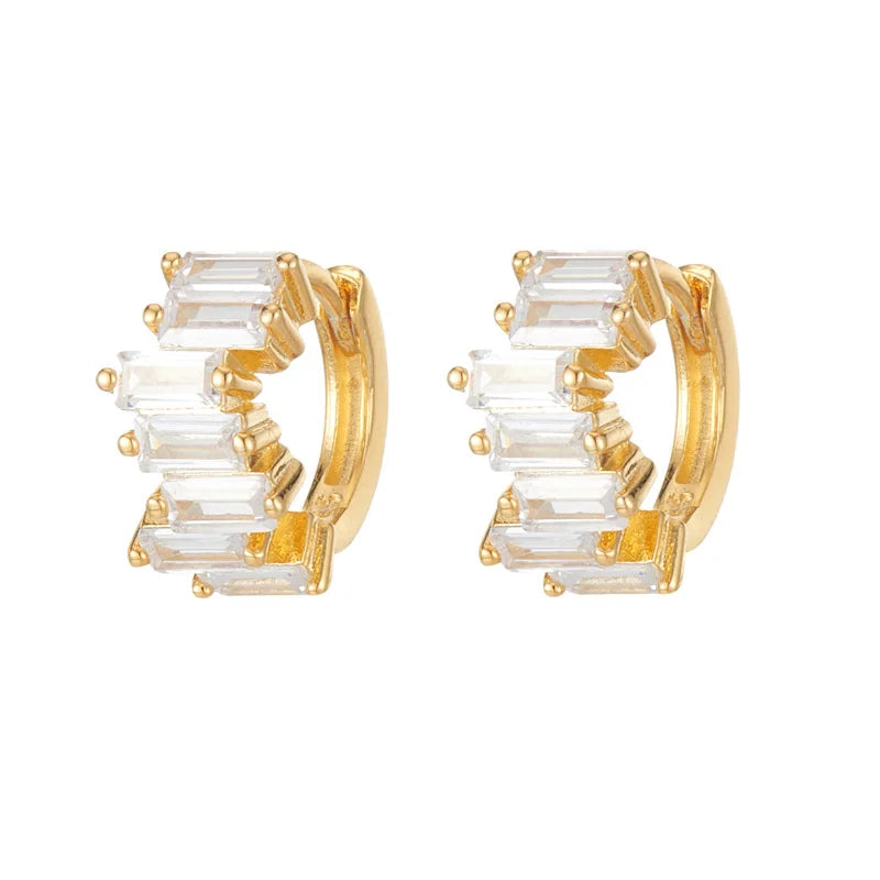 REETI 925 Sterling Silver Geometric Zircon Hoop Earrings for Women Shiny CZ Silver Jewelry Gifts
