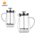 Portable Custom Logo Tea Coffee Makers Metal Filter Mesh 600 ml Glass Double Wall French Press