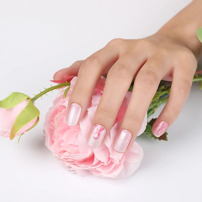 Huizi Pink Flower Pattern Nail Stickers New Factory Nail Polish Custom Flower Designs Nail Wraps