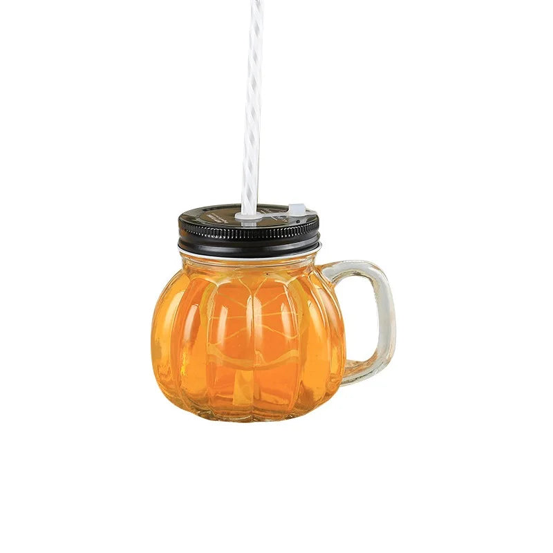 Wholesale 350ml clear Pumpkin Glass Mason Jars Mini Mason Bottle Mug Coffee Cup with Lid