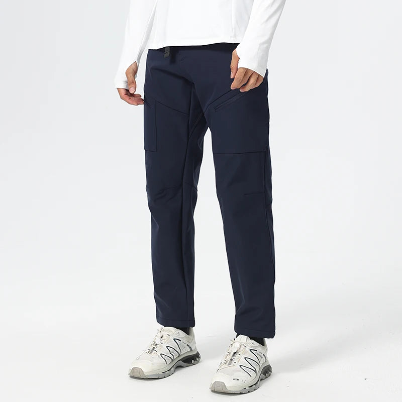 Custom Men's Polyester Sweatpants Outdoor Hiking Waterproof Windproof Fleece Fabric Winter Casual Pants Waist Cargo