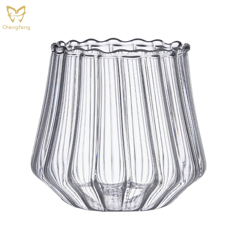 Flower Shaped American Latte Coffee Glass Vertical Stripe Glass Water Cup Beverage Juice Cup Cold Drink Cup