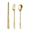 Unique Stone Grain Handle Flatware Gold Metal Korean Chopsticks Spoon and Fork Set Stainless Steel